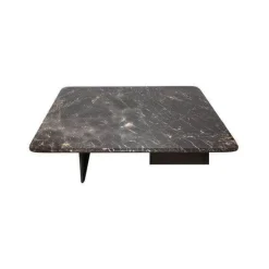 Couchtisch Mush Platte Stein St Laurent Schwarz Weiß Hochglanz Gestell Ulme Schwarz