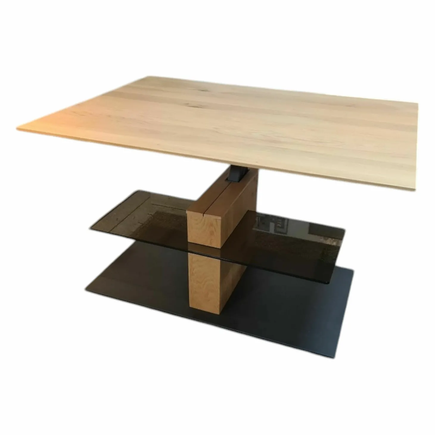 Couchtisch Naturwerke Platte Kerneiche Natur Massiv Bodenplatte Anthrazit Lackiert Höhenverstellbar