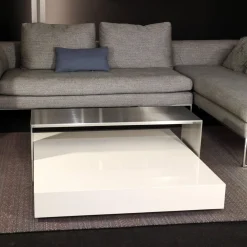 Couchtisch Note Niedrig Mit Rollen Lack Glänzend Weiß Und Brücke Aluminium Eloxiert