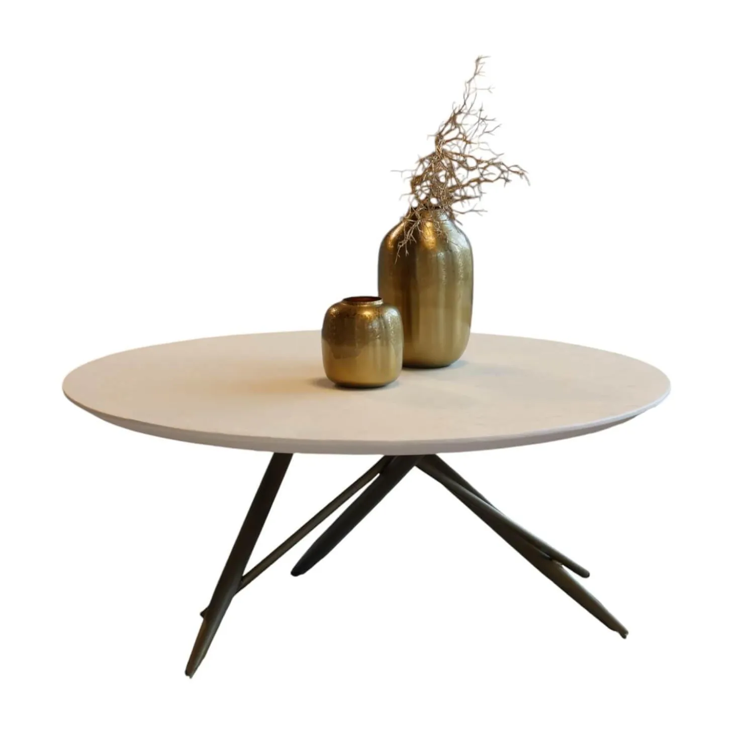 Couchtisch Ohlinda Type J 118 L Rund WS White Stone Weiß Gestell Gold Lackiert