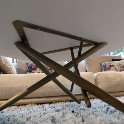 Couchtisch Ohlinda Type J 118 L Rund WS White Stone Weiß Gestell Gold Lackiert