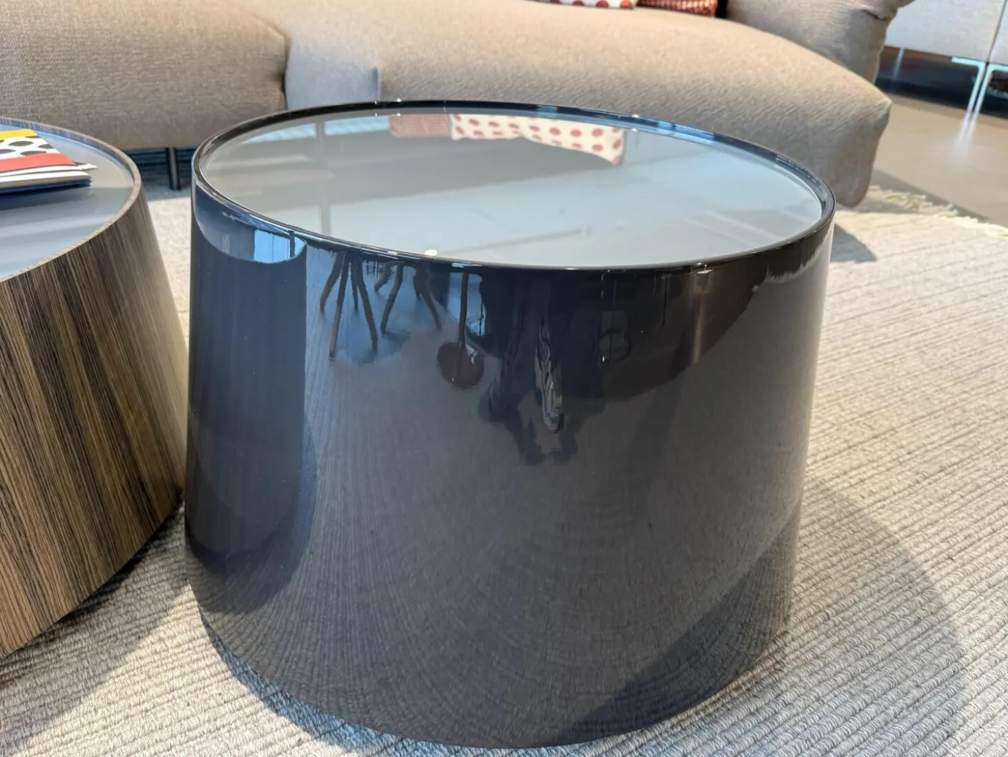 Couchtisch Planck Tischplatte Glas Geätzt Halbtransparent Korpus MDF Kaffee Schwarz Glänzend Lackiert