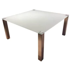 Couchtisch Platte Optiwhite Samtcolor Weiß Gestell Edelstahl RAL 1013 Lackiert