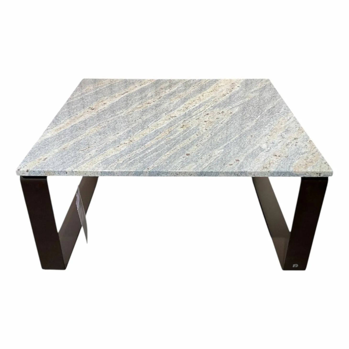 Couchtisch Primus Platte Gneis Bianco Romano Grau Gestell Dunkelbronze