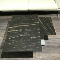 Couchtisch Quichotte Platte Keramik Noir Desire Schwarz Gestell Metall Silberfarbig Lackiert Mit Drehbarer Platte