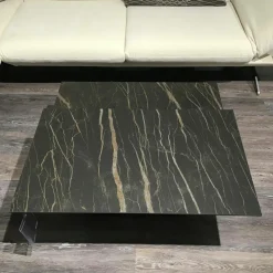 Couchtisch Quichotte Platte Keramik Noir Desire Schwarz Gestell Metall Silberfarbig Lackiert Mit Drehbarer Platte