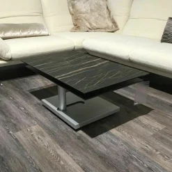 Couchtisch Quichotte Platte Keramik Noir Desire Schwarz Gestell Metall Silberfarbig Lackiert Mit Drehbarer Platte