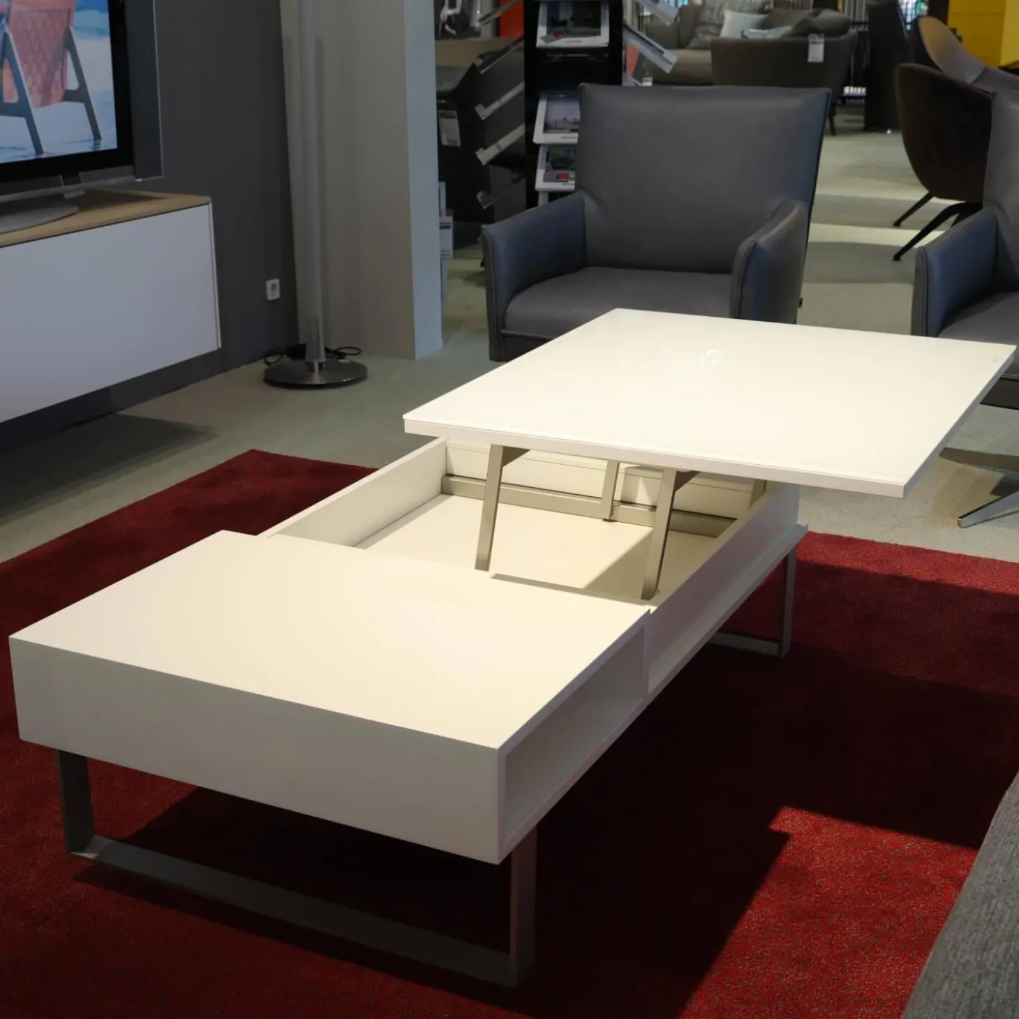 Couchtisch S1080 WSW Weiß RAL 9010 mit Verstellbarer Platte