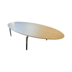 Couchtisch Solo Ellipse Platte Eiche Matt Unterplatte Lichtgrau Grau Weiß Füße Chrom