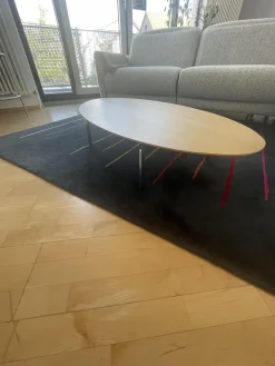 Couchtisch Solo Ellipse Platte Eiche Matt Unterplatte Lichtgrau Grau Weiß Füße Chrom