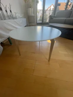 Couchtisch Solo Rund Platte Lack Kristallblau Blau Weiß Füße Chrom