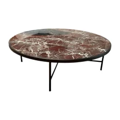 Couchtisch Symi Platte Marmor Rosso Levanto Rot Weiß Gestell Stahl Schwarz Pulverbeschichtet