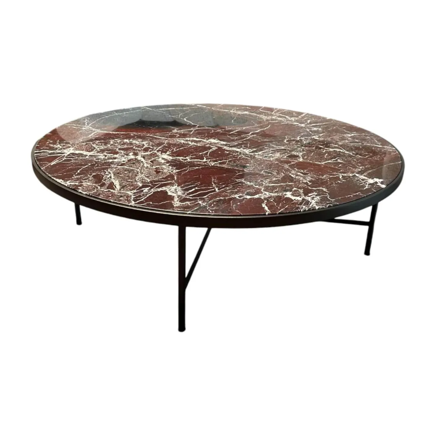 Couchtisch Symi Platte Marmor Rosso Levanto Rot Weiß Gestell Stahl Schwarz Pulverbeschichtet