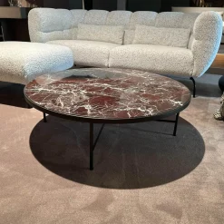 Couchtisch Symi Platte Marmor Rosso Levanto Rot Weiß Gestell Stahl Schwarz Pulverbeschichtet