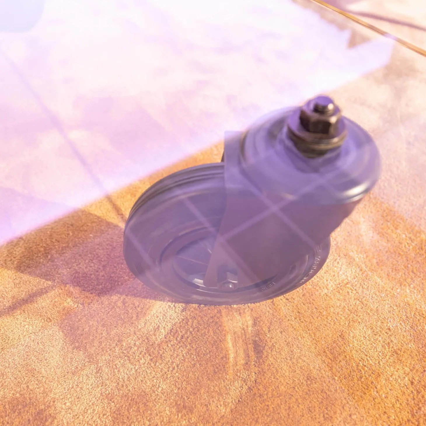 Couchtisch Tavola con Ruota Grande, Design Gea Aulenti 1980, geschliffenes Glas 15 mm, Gestell Rollen schwarz