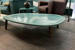 Couchtisch Vietri Tischplatte Marmor Türkis Gestell Esche Gefärbt Nussbaumfarbig