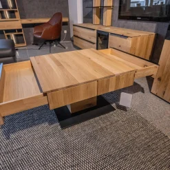 Couchtisch WK 490 Baristo Asteiche Bianco Rillenoptik Mit Liftfunktion Und Schubkästen