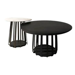 Couchtischset BC09 Tischplatte Eiche Schwarz Gebeizt Und Maramor Calacatta Veneto Weiß Beige Mit Kieselkante Gestell Aluminium Elioxiert Bronze Schwarz