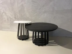 Couchtischset BC09 Tischplatte Eiche Schwarz Gebeizt Und Maramor Calacatta Veneto Weiß Beige Mit Kieselkante Gestell Aluminium Elioxiert Bronze Schwarz