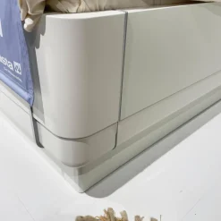 Doppelbett Multi Bed 4271 Lack Weiß Aufsatzpolster Leder 5126 Mocca Braun Mit Konsolen Und Beleuchtung Ohne Matratze Und Lattenrost