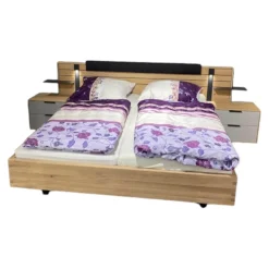 Doppelbett Scottsdale Wildeiche Soft Gebürstet Lack Samtgrau Grau Ohne Matratzen Lattenrost sowie Dekkoration