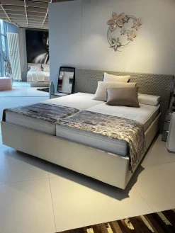 Doppelbett Someo Gestell Stoff Soft Basic RM766 Beige Kopfteil Stoff Pure Origami RM779 Grau