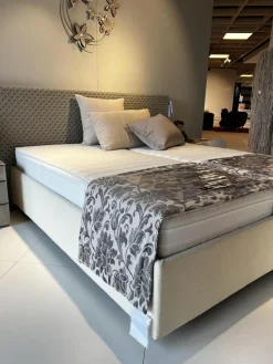 Doppelbett Someo Gestell Stoff Soft Basic RM766 Beige Kopfteil Stoff Pure Origami RM779 Grau