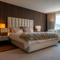 Doppelbett Somnus IV Stoff Beige Kopfteil Manhattan Inklusive Matratze Und Topper