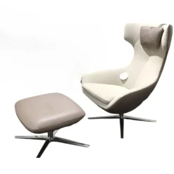 Drehsessel Caruzzo Leder Ceras Brindle Außen Stoff Prairie Weiß mit Hocker