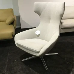 Drehsessel Caruzzo Leder Ceras Brindle Außen Stoff Prairie Weiß mit Hocker