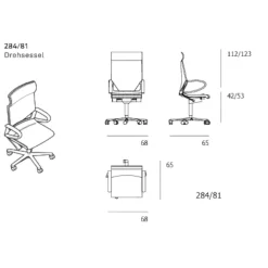 Drehsessel Modus 284 81 Leder 74 Schwarz 99 Gestell Aluminium Poliert Mit Rollen