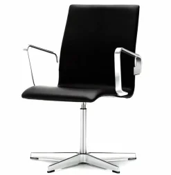 Drehstuhl Oxford Leder Soft Schwarz Gestell Hochglanz Verchromt