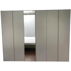 Drehtürenschrank Neo Lack Seidengrau Innenlack Weiß mit Spiegeltüre