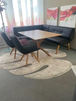 Eckbankgruppe Innen Leder Schwarz Außen Filz Anthrazit Gestell Eiche Natur Inklusive Tisch Und Stühle