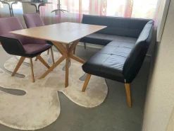 Eckbankgruppe Innen Leder Schwarz Außen Filz Anthrazit Gestell Eiche Natur Inklusive Tisch Und Stühle