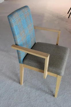 Eckbankgruppe Stoff Happ Uni Beige Karo Türkis Kernbuche Natur Tisch 2 Stühle Eckbank