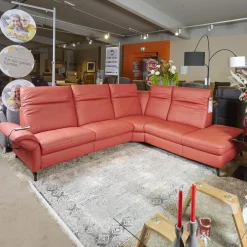 Eckgarnitur Luna Bezug Leder Kevin Cherry Fuß Schwarz Matt Mit Elektrischer Verstellung