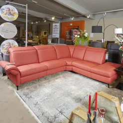 Eckgarnitur Luna Bezug Leder Kevin Cherry Fuß Schwarz Matt Mit Elektrischer Verstellung