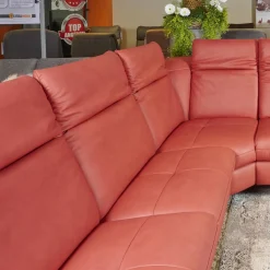 Eckgarnitur Luna Bezug Leder Kevin Cherry Fuß Schwarz Matt Mit Elektrischer Verstellung