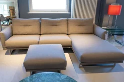 Eckgarnitur Mit Hocker Mellow 1630 Bezug Stoff Danio U3333D Grau Flachstahlfuß Chrom Gebürstet