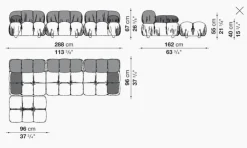 Eckiges Sofa Camaleonda Stoff Chenille Enia Elfenbein Weiß Untergestell MDF Füße Buche Natur
