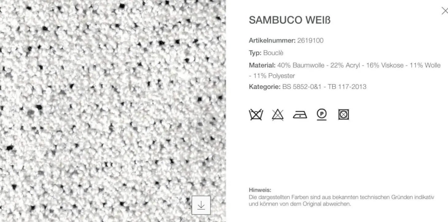 Eckiges Sofa Tufty Time Stoff Bouclè Sambuco Weiß Innenrahmen Stahlrohre Füße Schwarz Mit Rückenkissen