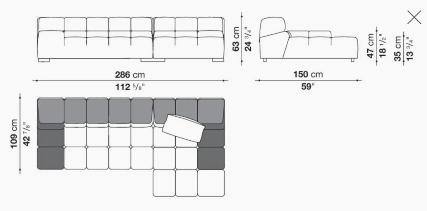 Eckiges Sofa Tufty Time Stoff Bouclè Sambuco Weiß Innenrahmen Stahlrohre Füße Schwarz Mit Rückenkissen