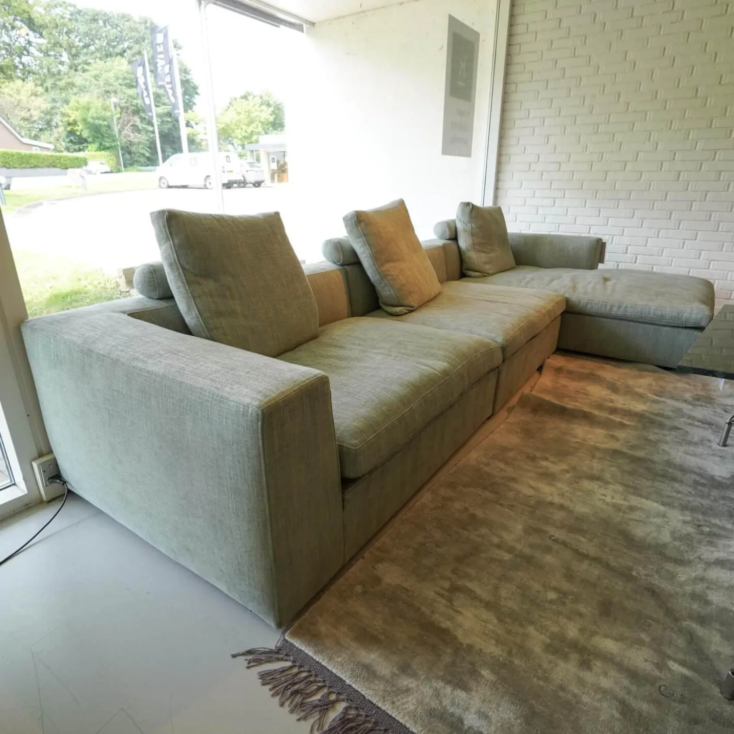 Ecksofa Bas Stoff Hellgrau Beine Kiefer Schwarz Gebeizt