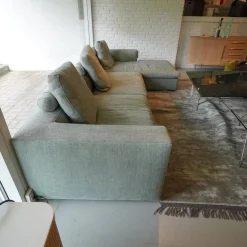 Ecksofa Bas Stoff Hellgrau Beine Kiefer Schwarz Gebeizt