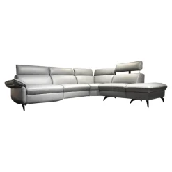 Ecksofa 1267 Leder 24 Longlife Sea Wallfree Grau Füße Schwarz Mit Elektrischer Relaxfunktion Und Kissen