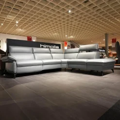 Ecksofa 1267 Leder 24 Longlife Sea Wallfree Grau Füße Schwarz Mit Elektrischer Relaxfunktion Und Kissen