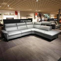 Ecksofa 1267 Leder 24 Longlife Sea Wallfree Grau Füße Schwarz Mit Elektrischer Relaxfunktion Und Kissen