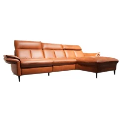 Ecksofa 4058 Leder Cloudy Cognac 59 Gestell Metall Schwarz Lackiert Inklusive Kissen