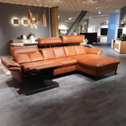 Ecksofa 4058 Leder Cloudy Cognac 59 Gestell Metall Schwarz Lackiert Inklusive Kissen